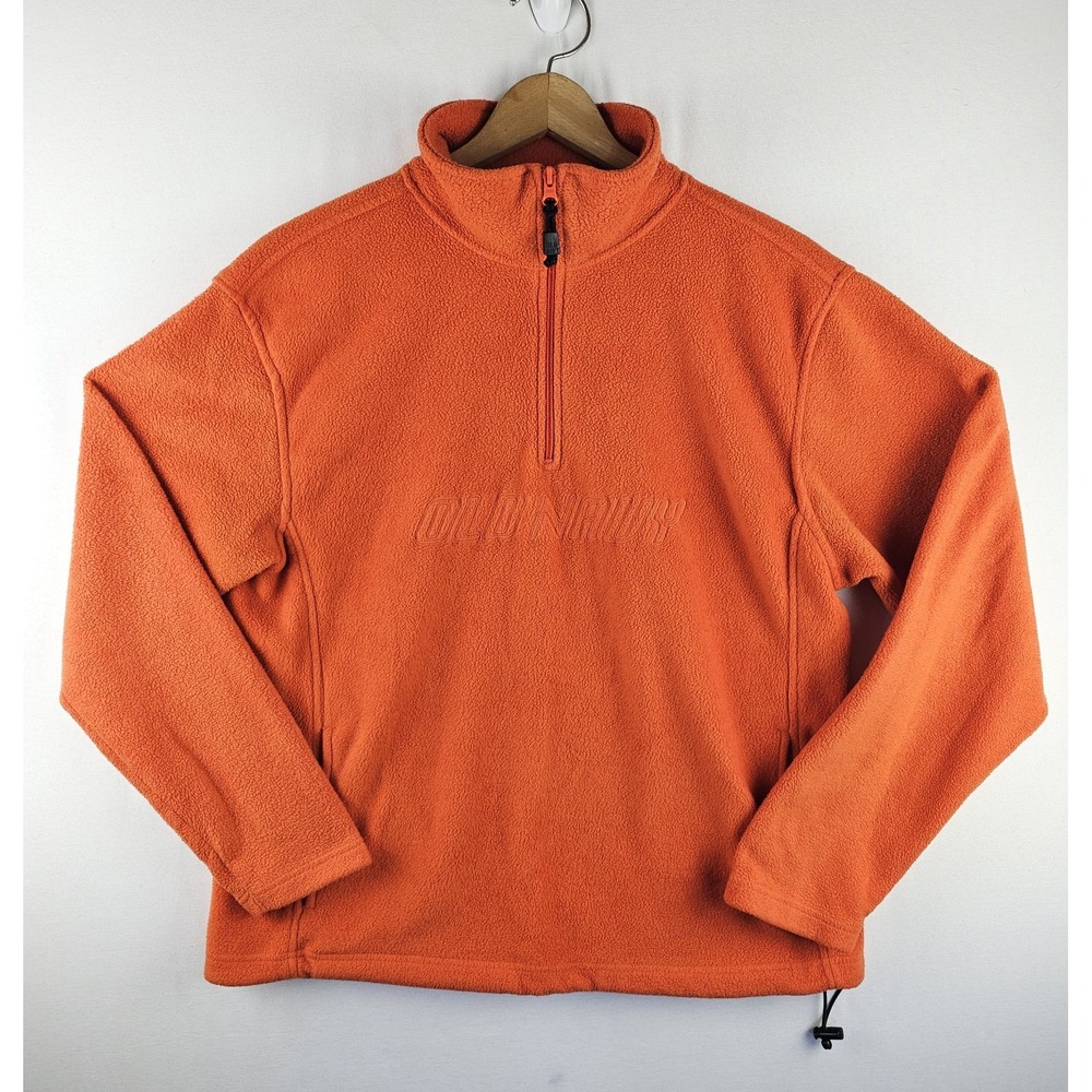 Old Navy Orange Fleece 1/4 Zip Spell Out‎ Drawstring Toggle Sweater Men Large
